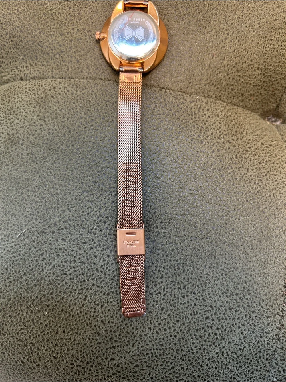 Ted Baker Rose Gold Mesh Band Watch with White Dial
